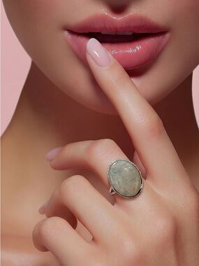 💕 Rainbow moonstone, gemstone silver plated ring stamped 925 size‎ 9 handmade